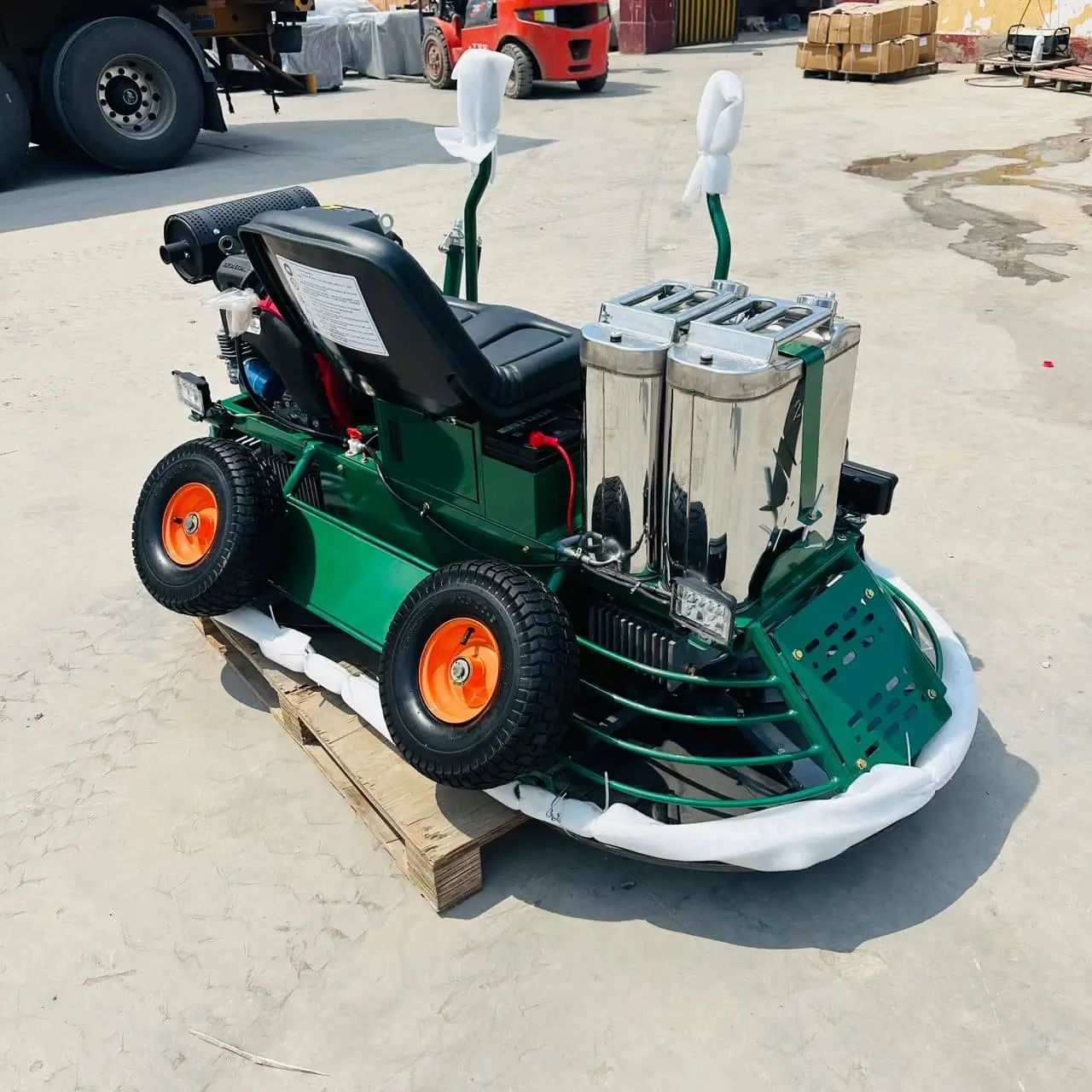 Ride on trowel finishing large warehouse floor