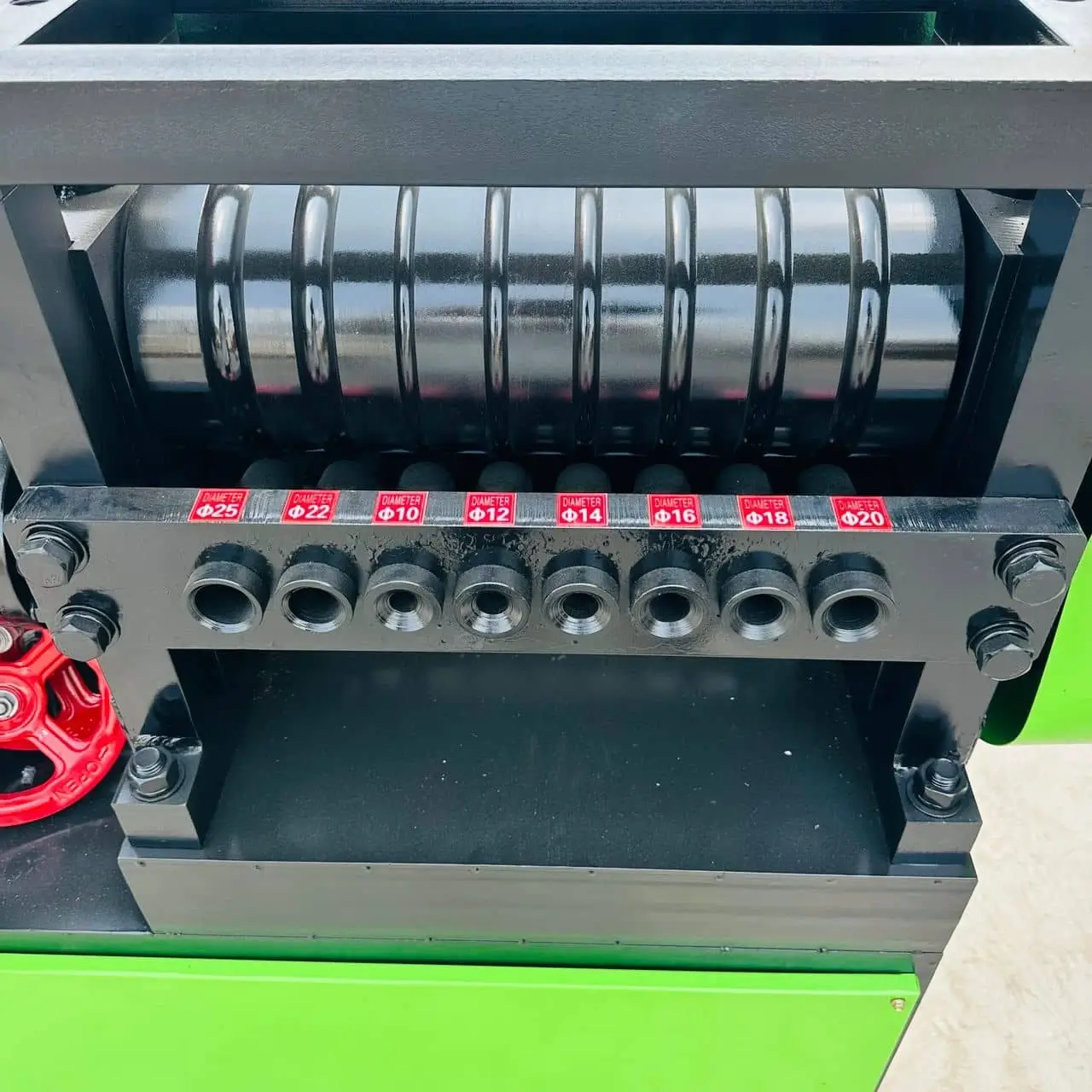 Hutaib steel bar straightener in operation processing bent rebar at Bengaluru construction site